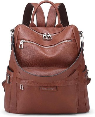 DAP CREATIONS Trendy PU Leather Students School Backpack Bags For Girls 25 L Backpack(Tan)