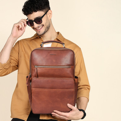 Sassora Genuine Leather Laptop Backpack For Men 15 L Trolley Laptop Backpack(Brown)