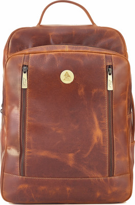 Picco Massimo Leather Laptop Backpack with Padded Back & Multi Pockets 25 L Trolley Laptop Backpack(Orange)