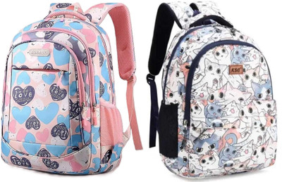 MishKav Light Pink Heart School Bag 35 L Backpack(Multicolor)