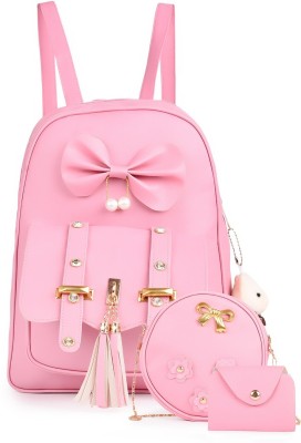 Zoyaebazar Women Trendy Combo Backpack Handbag Shoulder Bag College Bag 18 L Backpack(Pink)