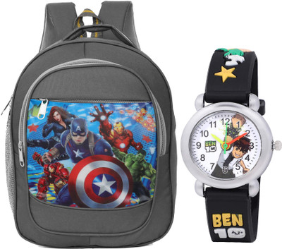 Hench School Bag for kids,Space | Spiderman| Unicorn, Waterproof Bag & Spiderman Watch 24 L Backpack(Grey, Black)
