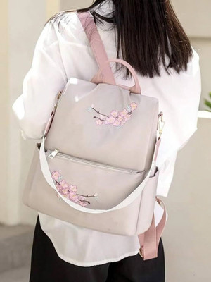 GrabOn Fashion New Flower Embroidered Artistic National Style 15 L Backpack(Beige)