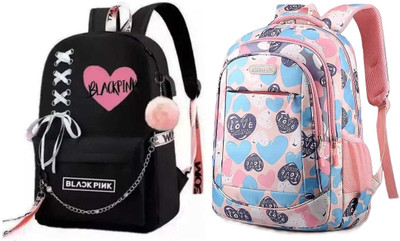 MishKav Black Pink 30 L Backpack(Black, Pink)