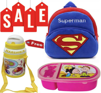 Harshika Traders SUPERMAN AND LUNCH BOX AND BOTTEL 10 L Backpack(Blue)