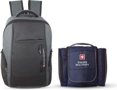 SWISS MILITARY JACKPOT Laptop Backpack 28L with File Compartment & HANDYPRO Toiletry Travel kit 28 L Laptop Backpack(Grey)