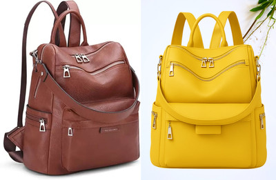 Spinsell Medium 25 L Laptop Backpack Backpack Purse for Women Convertible Travel Vintage 25 L Trolley Backpack(Brown, Yellow)