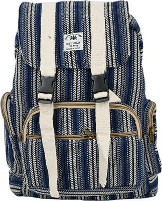 RCE Trendy Handcrafted Hemp Backpack – Blue & White Patterned Eco-Friendly Bag 17 L Laptop Backpack(Blue)