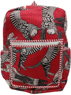 DORAYA Unisex Hand Block Floral Printed Design Stylish Eco-Friendly Bag 10 L Backpack(Red)