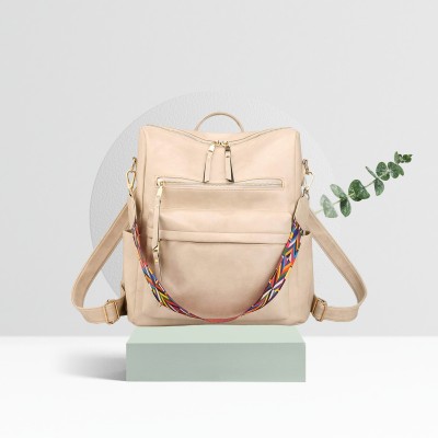 TrueArch Backpack Women Leather Convertible Shoulder Bag Anti theft Satchel Sling Travel 25 L Backpack(Beige)