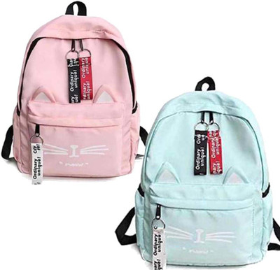 khatushyam collection PINK & MULTICOLOR CAT PARA COMBOb 20 L Laptop Backpack(Pink, Blue)