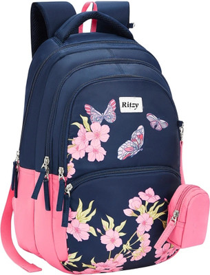 RITZY 40 L GIRLS AND WOMEN Backpack FOR SCHOOL COLLEGE TRAVEL BACKPACK (NAVY BLUE) 40 L Backpack(Blue, Pink)