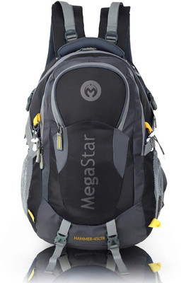 MegaStar Hammer Premium Waterproof Bag For Travelling Trekking Rucksack Hiking Camping 44 L Laptop Backpack(Black, Grey)