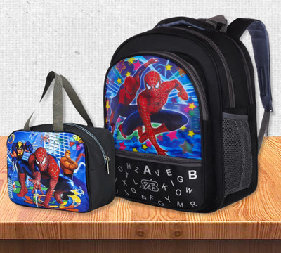 SAB Bags Cartoon Print Kids School Bag Combo with Lunch Bag Waterproof Backpack LKG–3 Std 30 L Backpack(Black)