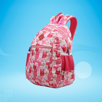 Ligo Catseye 14 Inch Kids School Bag with Bottle Pocket and Front Organizer 13 L Backpack(Pink)