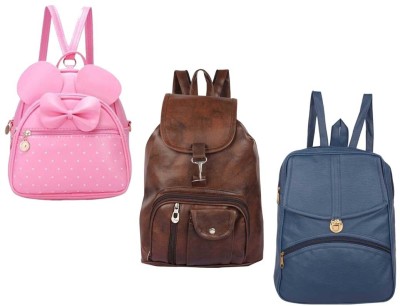 QUASHIMI COLLECTION BP-19-bb-pnk-2in1+brwn-cmra+nvy-blu-psh-lck-pithu-cmbo 6 L Backpack(Pink, Brown, Blue)