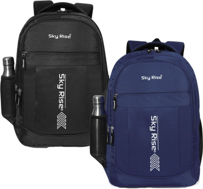 SKY RISE Pack of 2 Durable Laptop & Study Backpacks with Bottle Holder 35 L Backpack(Black, Blue)
