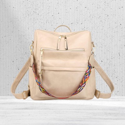 TrueArch Backpack Women Leather Convertible Shoulder Bag Anti theft Satchel Sling Travel 25 L Backpack(Beige)