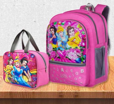 SAB Bags Cartoon Print Kids School Bag Combo with Lunch Bag Waterproof Backpack LKG–3 Std 30 L Backpack(Pink)