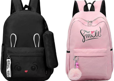 Plama BLK_- BN_-1 & SMILE-PRINT-1PC_@ 30 L Backpack(Black, Pink)
