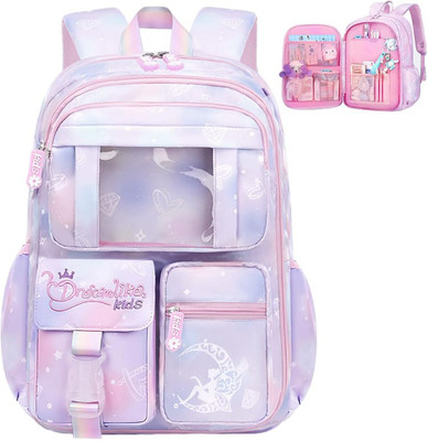 Qpets School Backpacks for Girls Kids 7-12 Years Water Resistant Durable Relief Bag Waterproof School Bag(Purple, 20 L)