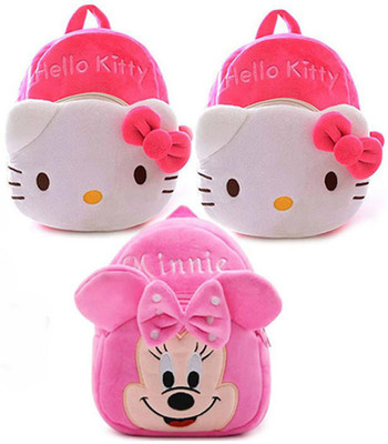 KIDSAC School Bag for Kid 2Hello kitty + MInnie Cartoon Kid Velvet Soft Plush Cloth Bag 11 L Backpack(Multicolor)