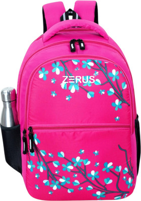ZERUS Stylish School Backpack for Girls Lightweight Floral Design Water Resistant 23 L Laptop Backpack(Pink)