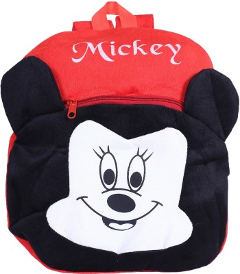 DISNEY Mickey Plush Backpack|2 Compartment Velvet School Bag, (Red) 20 L Backpack(Red)