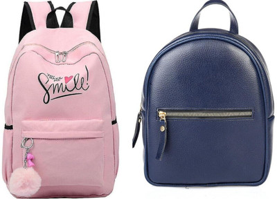 Shishtha A_SMILE-PRINT-1PC & leather look blue backpack_12_abc 30 L Backpack(Pink, Black)