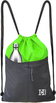 Hemes Drawstring Bag Dori Bag Small Bag With Front Zipper Pocket and Bottle Holder 12 L Backpack(Black, Green)