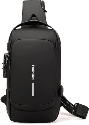 PAPITA Chest Bag Multi Features Crossbody Shoulder Design Password Lock Headphone Hole 5 L Backpack(Black)