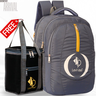 levlupp Stylish Multipurpose Backpack with Free Insulated Lunch Bag Combo 45 L Laptop Backpack(Grey, Black)