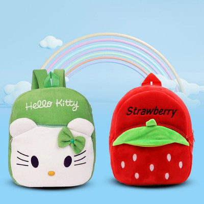 SPIRITED School Bag Soft Plush Hello Kitty & StrawBerry Boys/Girls Backpack (Multicolor) 14 L Backpack(White)