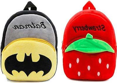 Bluemoon AVK_Combo of 2 red strawberry, grey batman_1478 10 L Backpack(Multicolor)