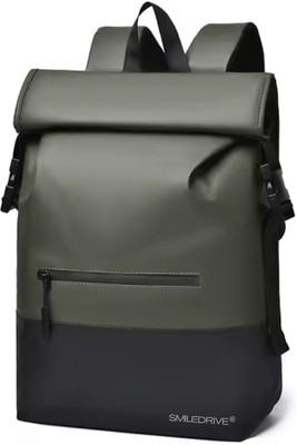 Smiledrive Waterproof Roll-Top Laptop Backpack (20–25L) – Expandable Faux Leather Bag 25 L Laptop Backpack(Green)