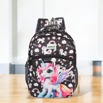 ZERUS Unicorn Print Kids School Bag for Girls Lightweight Waterproof Backpack 22 L Backpack(Black)