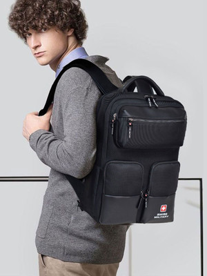 SWISS MILITARY BLIZZARD Laptop Backpack with USB & Type-C Charging Port 21 L Laptop Backpack(Black)