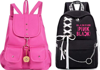 khatushyam collection A_PNK-4PKT-BACKPACK-SINGLE & RIBBEN-BLCKPINK-1PC_abc 30 L Backpack(Pink, Black)