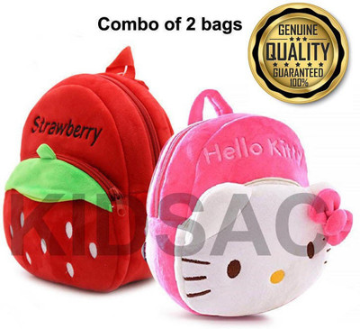 A Little Swag Kid School Bag Strawberry + Hello Kitty Cartoon Velvet Soft Plush Bag Nursery -5 11 L Backpack(Multicolor)