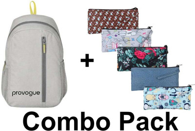 PROVOGUE Backpack + Pencil Pouch Combo (1 Backpack + 5 Pencil Pouch) 25 L Backpack(Silver)