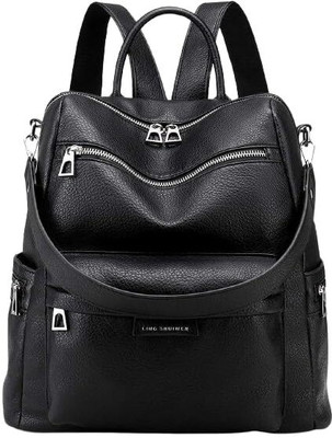 SS Enterprises Backpack Purse for Women Convertible 25L Travel Vintage PU Leather Shoulder 20 L Backpack(Black)