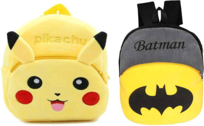 Aveek BM-Latch_combo of 2 yellow pikachu, grey batman_1218 12 L Backpack(Multicolor)