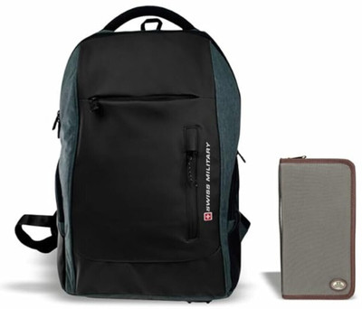 SWISS MILITARY & Wallet Combo, with USB Port & 28L|Travel Backpack for Multipurpose 28 L Laptop Backpack(Black)