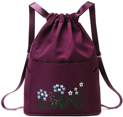 MOSHTU Travel Drawstring Bag Waterproof Flower Print Foldable Embroidery Design Bag 15 L Backpack(Multicolor)