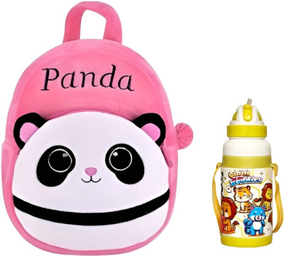 Great More Panda Cartoon Plush School Backpack with Water Bottle for Kids 2-6Y 10 L Backpack(Pink, Multicolor)