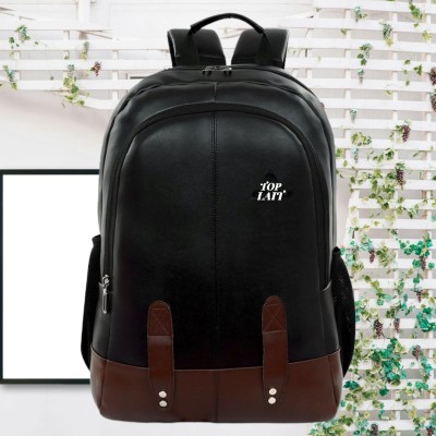 top lait Large 35 L Laptop Backpack PU Leather Backpack Office School College Travel Bag 35 L Laptop Backpack(Black)