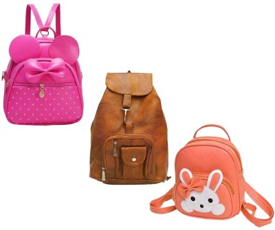 QUASHIMI COLLECTION BP-21-pnk-2in1+tan-cmra+orng-micky-pithu-cmbo 6 L Backpack(Pink, Tan, Orange)