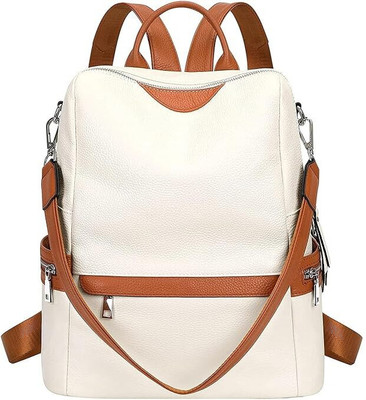 Pagwin PU Leather Backpack for Women Elegant Backpack Purse Ladies Leather Shoulder 10 L Backpack(White)