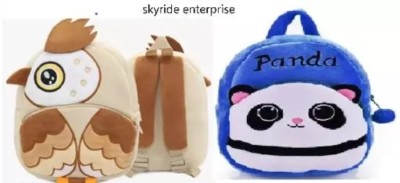 SKYRIDE ENTERPRISES BROWN OWL & DARK BLUE PANDA COMBO, toy bag, kids soft school bag(2 to 6 age) 10 L Backpack(Brown, Blue)