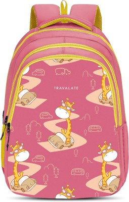 Travalate Giraffe Pre-Nursery to Class 3 Stylish & Trendy Unisex Printed Backpack 25 L Backpack(Pink)